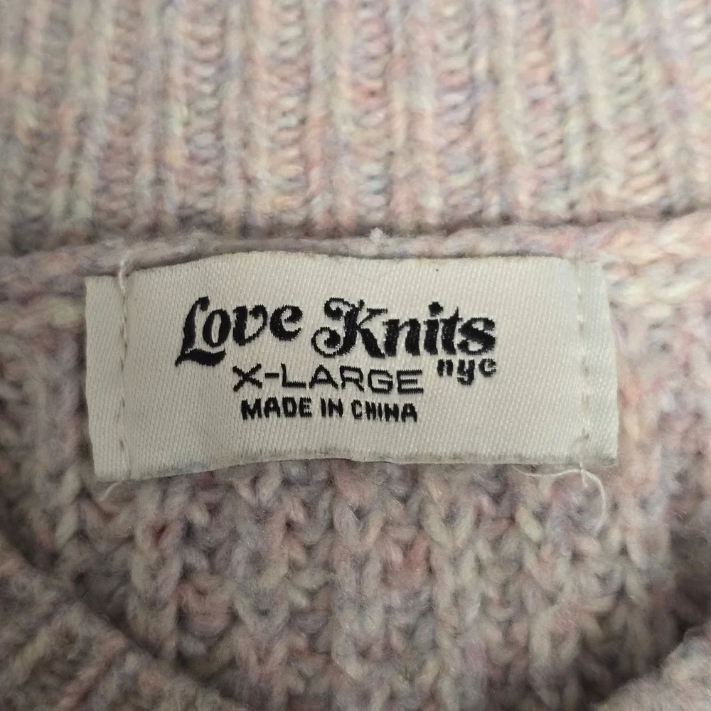 Love Knits NYC Women XL V Neck Cable Knit MultiColor Granola Thread Sweater Cozy
